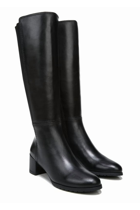 Women's Brent Knee High Boots Black Leather Wide Calf 7.5M
