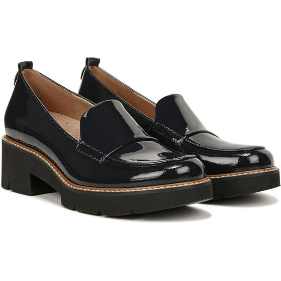 Naturalizer Women's Darry Lug Sole Heeled Loafer French Navy Patent 11N