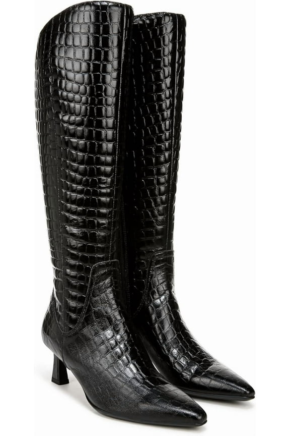Women's Deesha Knee High Boot Black Croco Extra Wide Calf 8.5XW