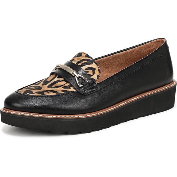 Naturalizer Women's Elin Lug Sole Loafer Black/Leopard 7.5W