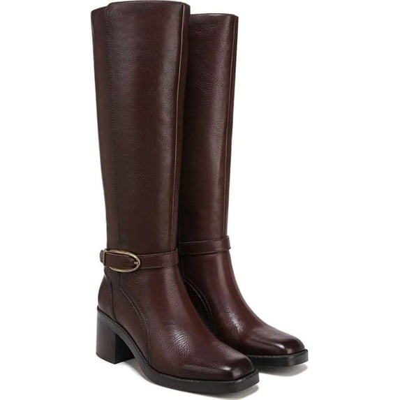 NATURALIZER Womens Brown Buckled Strap Goring Padded Elliot Square Toe Block Heel Zip-Up Leather Boots Shoes 8 W