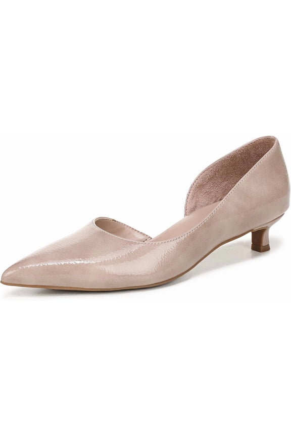 Women's Gallent Pointed Toe Kitten Heel Pump Warm Taupe Patent 10W