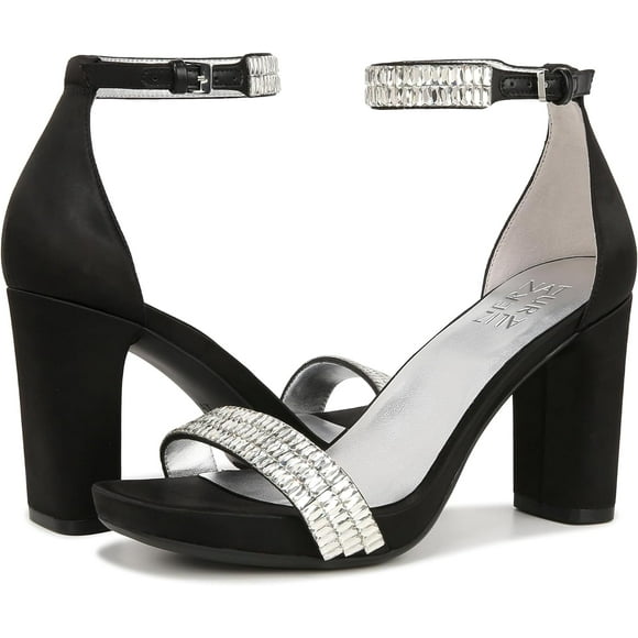 Naturalizer Women's Joy-Sparkle Jeweled Sandal Heeled Black Satin 10M