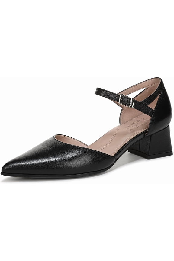 Women's Maddox Block Heel Ankle Strap Pump Black Leather 10W