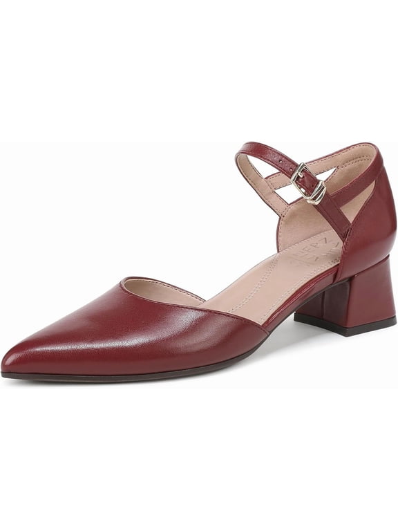 Women's Maddox Block Heel Ankle Strap Pump Cranberry Red Leather 8.5M