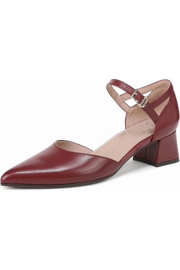 Women's Maddox Block Heel Ankle Strap Pump Cranberry Red Leather 8M