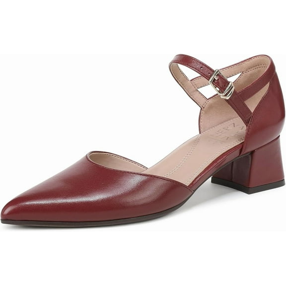 Naturalizer Women's Maddox Block Heel Ankle Strap Pump Cranberry Red Leather 9W