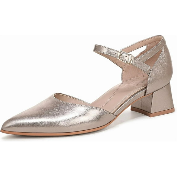 Naturalizer Women's Maddox Block Heel Ankle Strap Pump Patina Pewter Leather 6.5M