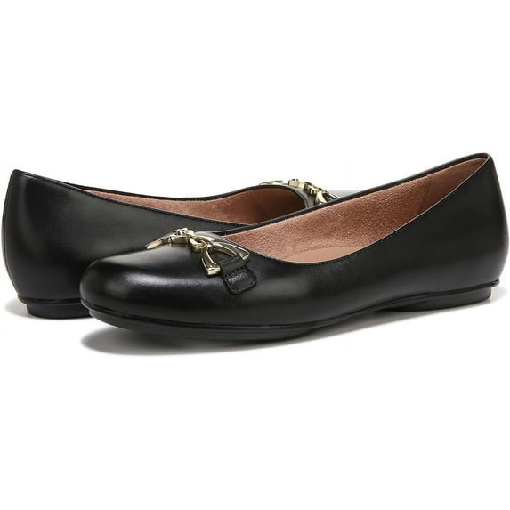 Naturalizer Women's Maxwell-bit Chain Detail Round Toe Slip on Ballet Flats Black Leather 10.5M
