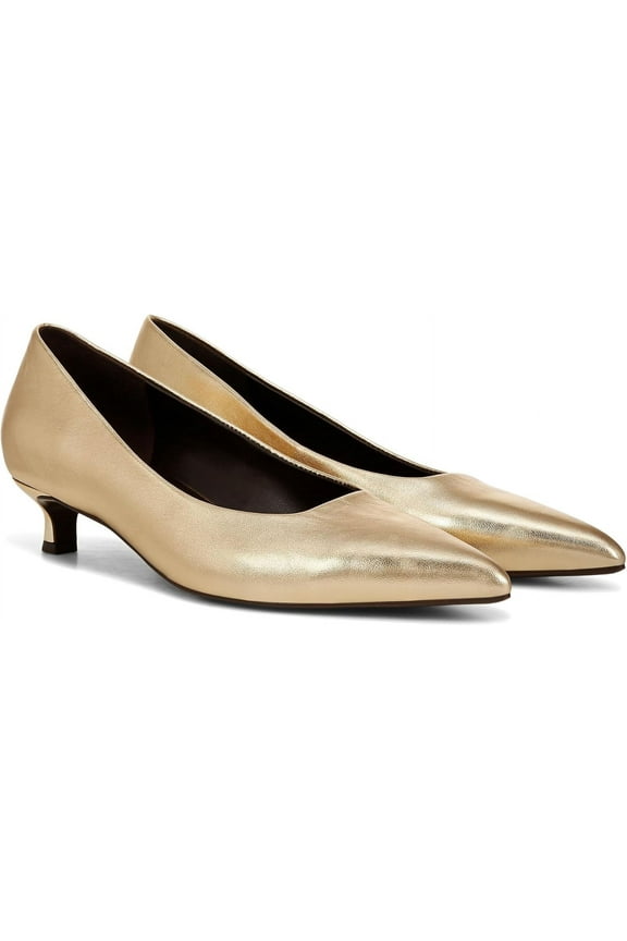 Women's Natalia Kitten Heel Pointed Toe Pump Dark Gold Leather 8W