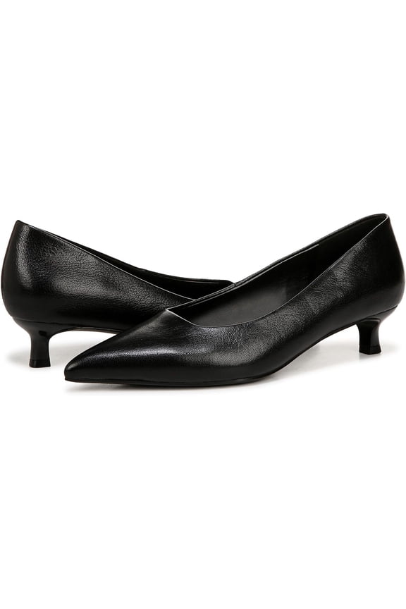 Women's Natalia Kitten Heel Pointed Toe Pump Black Leather 6M