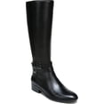 thumbnail image 1 of NATURALIZER Womens Black Ankle Wrap With Buckle Detail Goring Wide Calf Cushioned Non-Slip Reid Almond Toe Block Heel Zip-Up Leather Riding Boot 6 M WC, 1 of 8