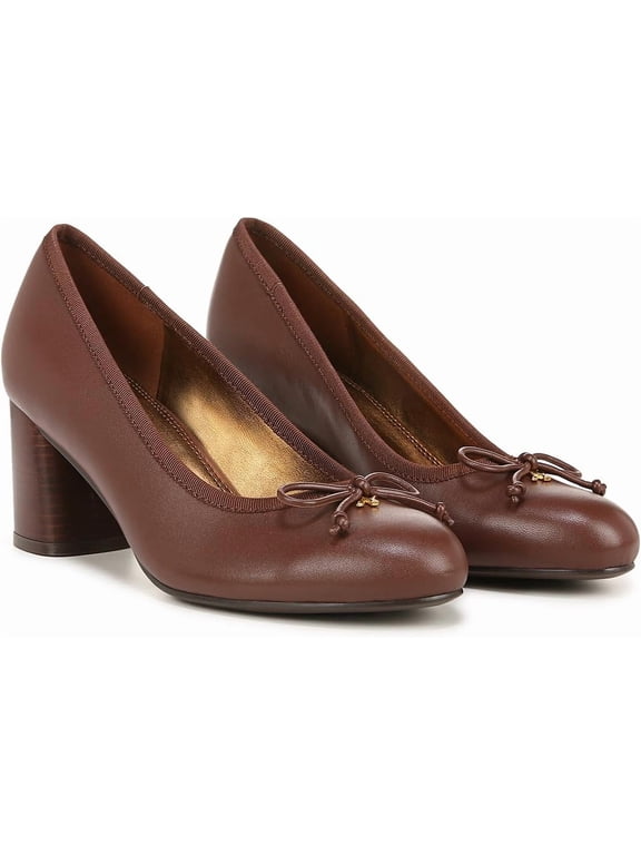 Women's Sienna Block Heel Pump Cappuccino Brown Leather 10M
