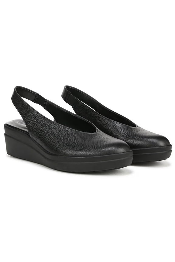 Women's Sutton Slingback Platform Wedge Pump Black Leather 7.5W