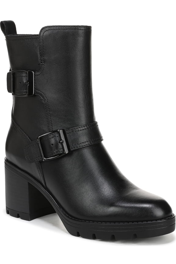 Women's Vail Buckle Moto Bootie Black Leather 8W