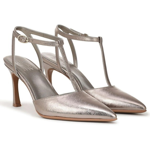 Naturalizer Womens Astrid Pointed Toe T-Strap Pump Patina Pewter Leather 9W