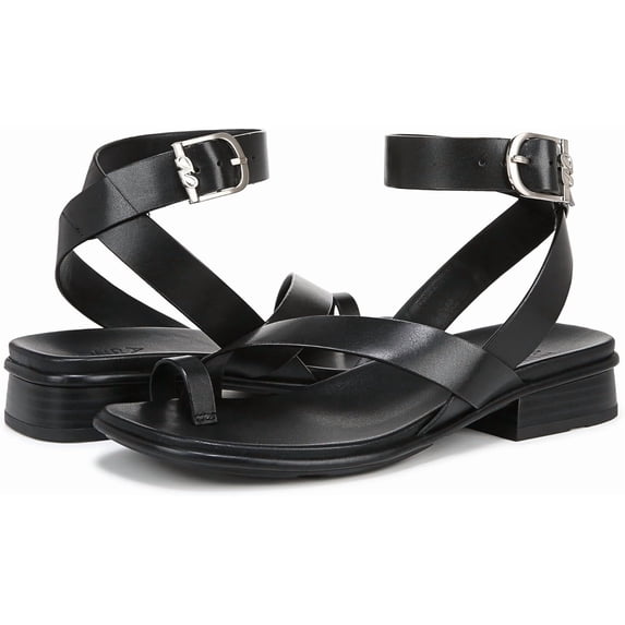 Naturalizer Womens Birch Strappy Flat Sandal Black Leather 7M