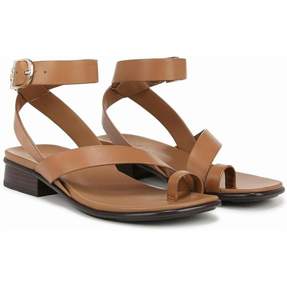 Naturalizer Womens Birch Strappy Flat Sandal Saddle Tan 11M