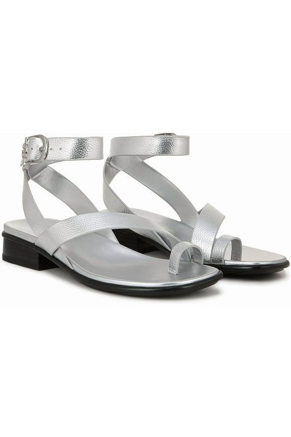 Womens Birch Strappy Flat Sandal Silver Metallic 9.5M