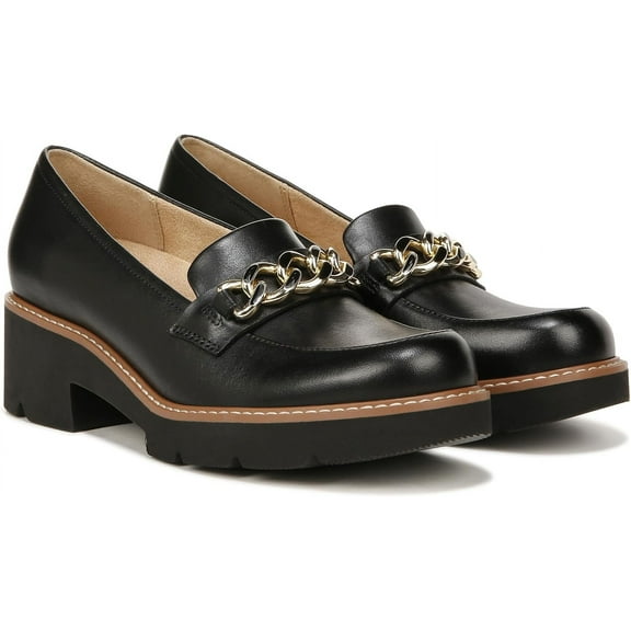 Naturalizer Womens Desi Chain Detail Platform Lug Sole Heeled Loafer Black 10.5M