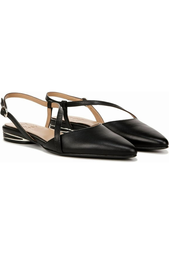 Womens Hawaii Pointed Toe Slingback Flats Black Leather 7M