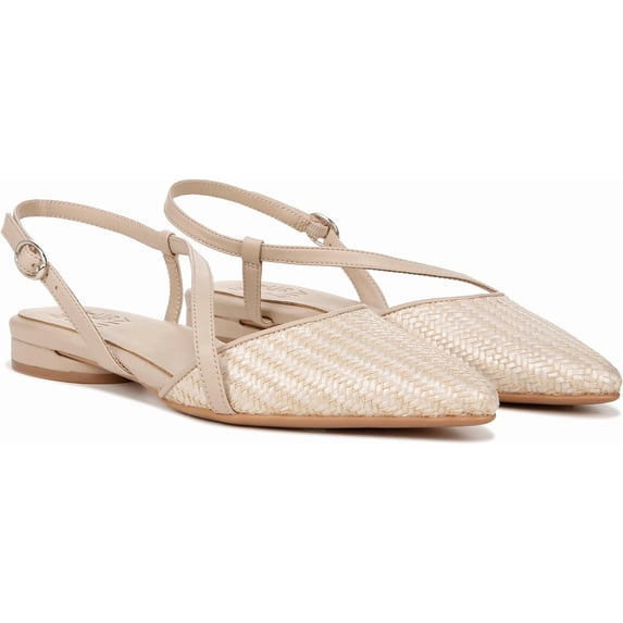 Naturalizer Womens Hawaii Pointed Toe Slingback Flats Opal Natural/Tan Straw 9.5W