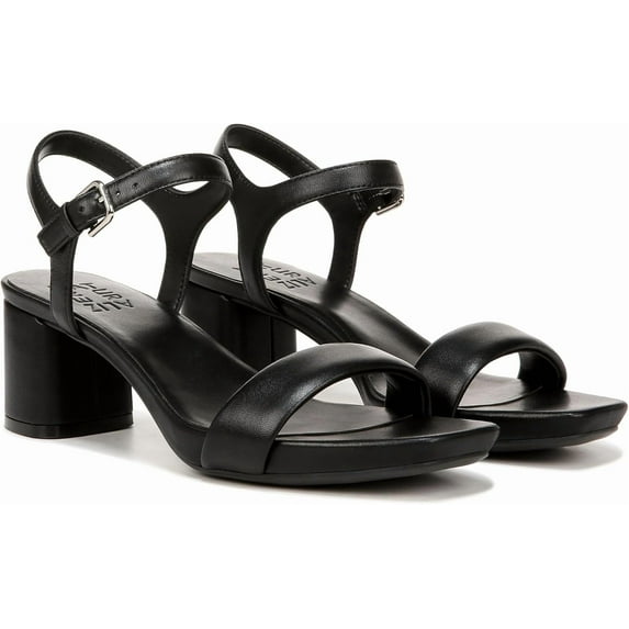 Naturalizer Womens Izzy Block Heel Ankle Strap Sandal Black Leather 8.5 W