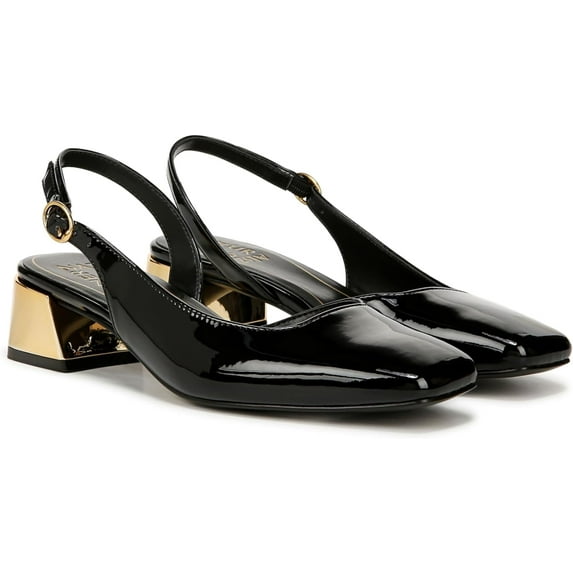 Naturalizer Womens Jayla Low Heel Slingback Dress Shoe Pump Black Faux Leather 7 W