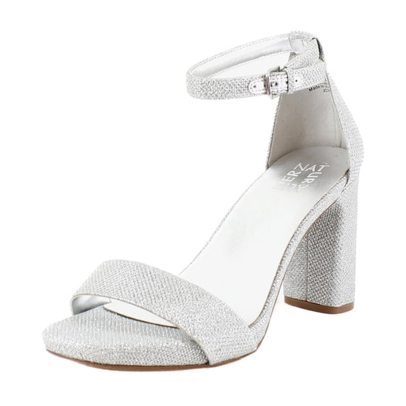 Naturalizer Womens Joy Ankle Strap Heeled Dress Sandal Silver Metallic Fabric 11 M