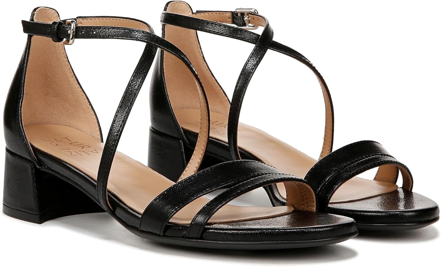 Naturalizer Womens June Strappy Low Block Heel Dress Sandal Silver