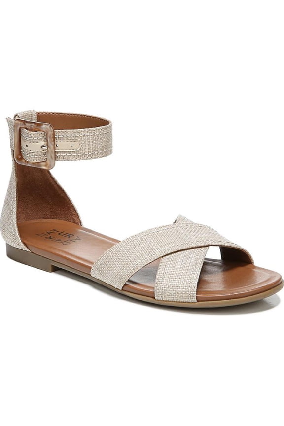 Womens Sausalito Faux Leather Ankle Strap Flat Sandals