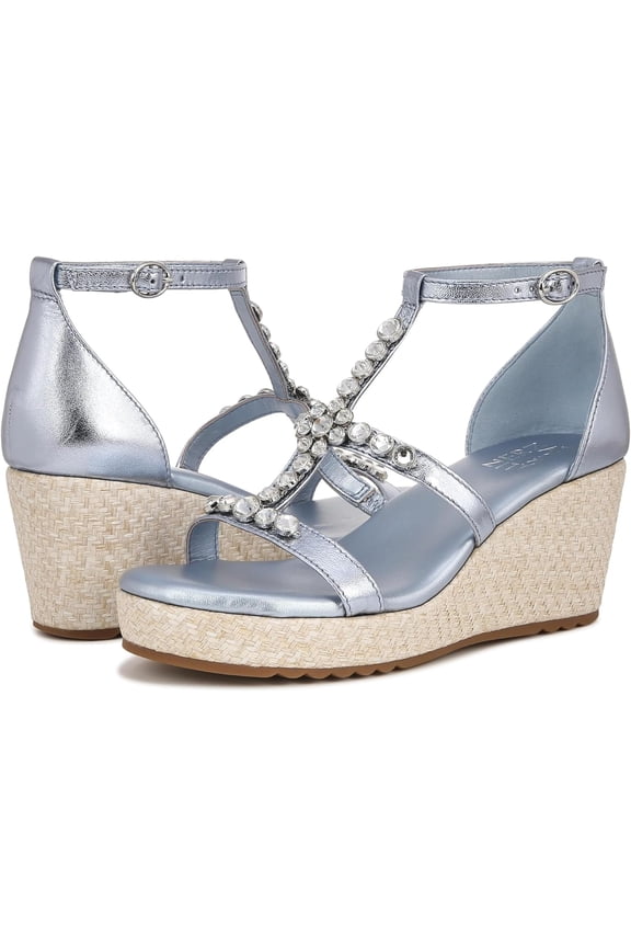 Womens Serena Strappy Wedge Sandal Light Blue Metallic 5M