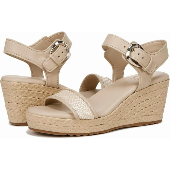 Naturalizer Womens Stella Open Toe Wedge Sandal Beige Multi Woven 10M