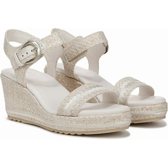 Naturalizer Womens Stella Open Toe Wedge Sandal Eggshell Beige Raffia 8.5M