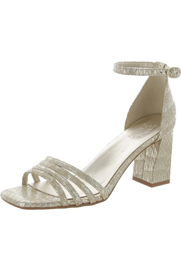 Womens Thena Block Heel Dress Sandal Gold Snake Leather 10M