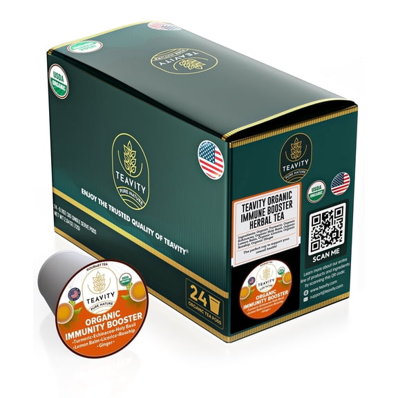 Naturally Decaffeinated Organic Immunity Booster Herbal Tea Pods Compatible with Keurig Brewers by Teavity - 24 Tea Pods