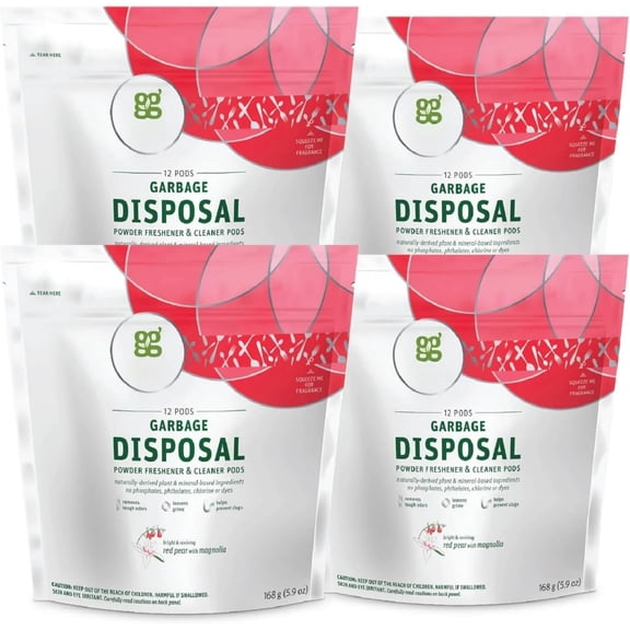 Naturally-Derived, Mineral-Based Disposal Cleaner & Freshener Pods, Red Pear with Magnolia, 12 Pods (4-Pack)