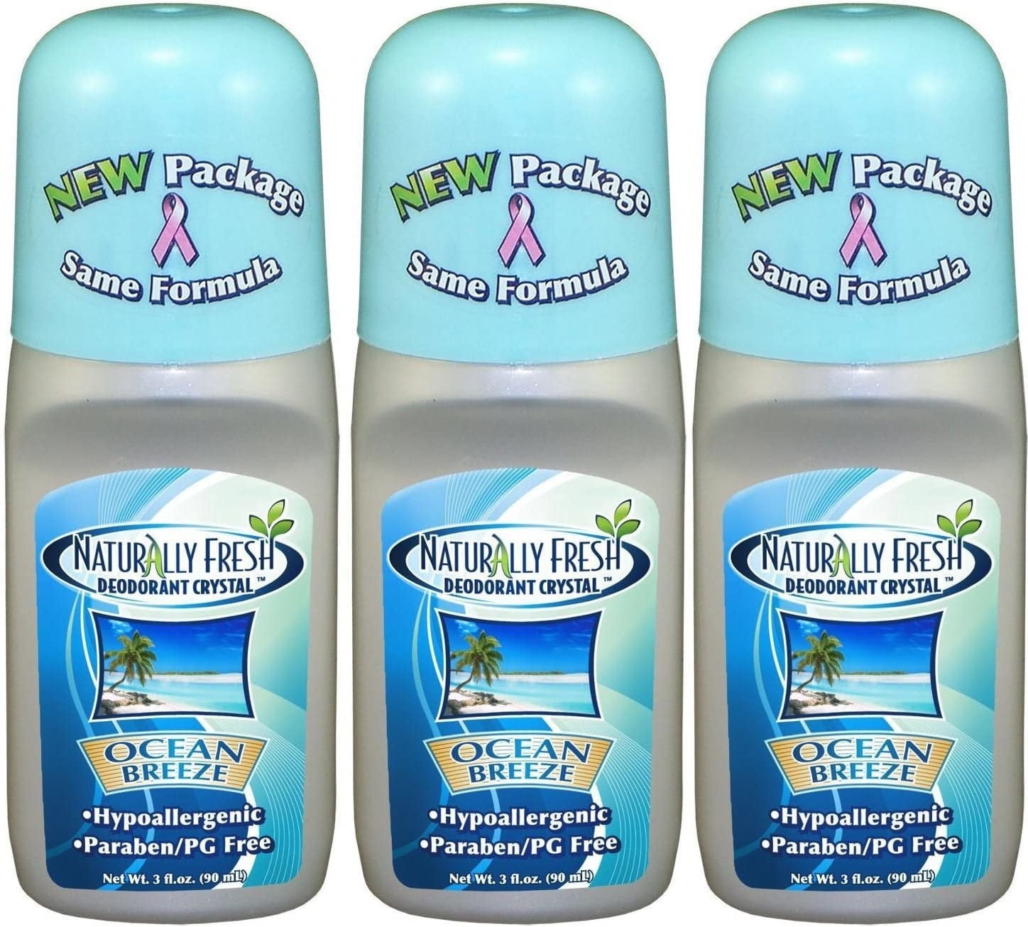 Naturally Fresh Crystal Deodorant Roll On, Ocean Breeze Scent, 3 Oz, (Pack of 3)