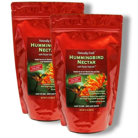 Naturally Fresh Hummingbird Nectar Powder with Nectar Defender - 2 Pack - Lasts Longer In Hummingbird Feeders -Makes 1.5 gallons of Clear Nectar