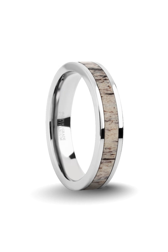 Naturally Harvested Deer Antler Inlay Titanium Wedding Ring, 4mm, Size 8.5
