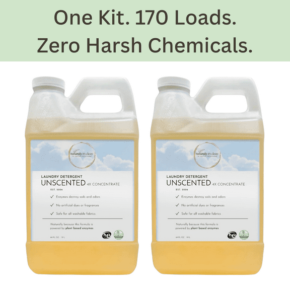Naturally It's Clean Adult Laundry Detergent, Unscented, 64 oz, 2 Pack