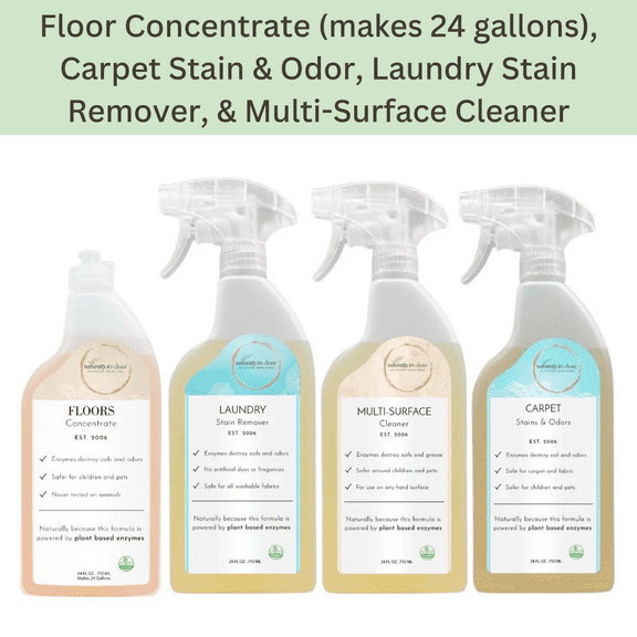 Naturally Its Clean Essentials Starter Kit 4 Pack | Multi-Surface, Carpet, Laundry & Floor Cleaning
