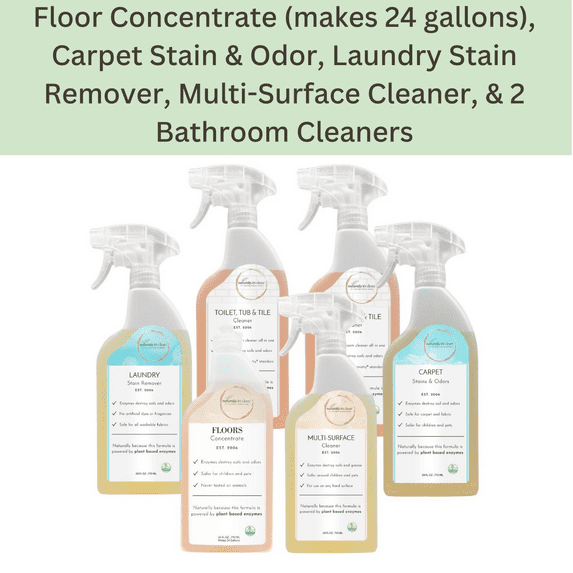 Naturally It's Clean Essentials Plus Kit – 6-Piece Set of Plant-Based Cleaners (24oz Each) for Home Cleaning