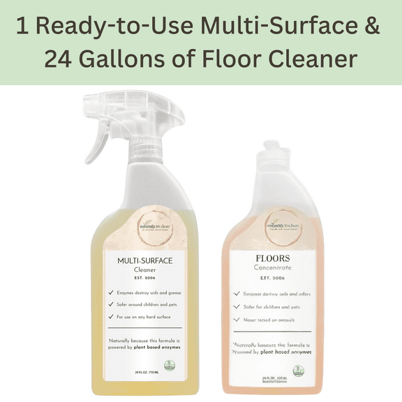 Naturally It's Clean Kitchen Kit - Floor Concentrate (24 gallons) and Ready-to-Use Multi-Surface cleaner. Eco-Friendly and Enzyme Based.