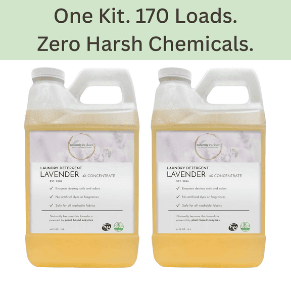 Naturally It's Clean Lavender Scented Laundry Detergent, Up to 170 Loads, Eco-Friendly, Gentle, 64 oz, 2 Pack, Lavender, Color Safe