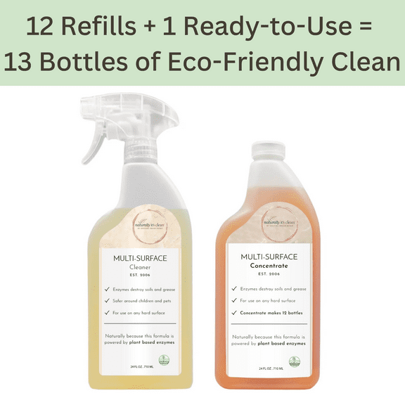 Naturally It's Clean Multi-Surface Kit 1 Ready-to-Use (24 oz) & 1 Concentrate (makes 12 bottles), Light Citrus, 48 oz, 2 Count, 2 Pack
