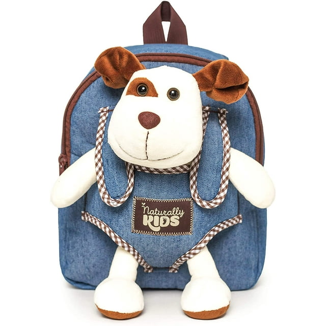Naturally KIDS Small Backpack w Stuffed Animal Dog Plush Toy - Toddler Backpack for Boy Backpack for Kids - Toys for Kids Ages 3 4 5 6 7 Toys for 3 Year Old Boys Puppy Backpack - 4 Year Old Girl Gift