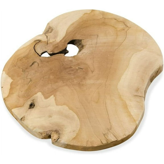 Naturally Modern Teak Wood Slice, Board, Plate, Root, Hand Crafted, Size, 12 1/2 Inches, Warm Brown, Grainy Knotted, Decorative, Varied Shapes, From our Made By Nature Collection