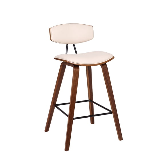 Naturally Nice Cream Counter Barstool 19" x 16" x 36" Top Panel Back Faux Leather Seat and Metal Footrest