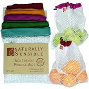 The Original Eco Friendly See Through Grocery Washable and Reusable Produce Bags - Soft Premium Lightweight Nylon Mesh Large - 12x14in - Set of 5 (Red, Yellow, 